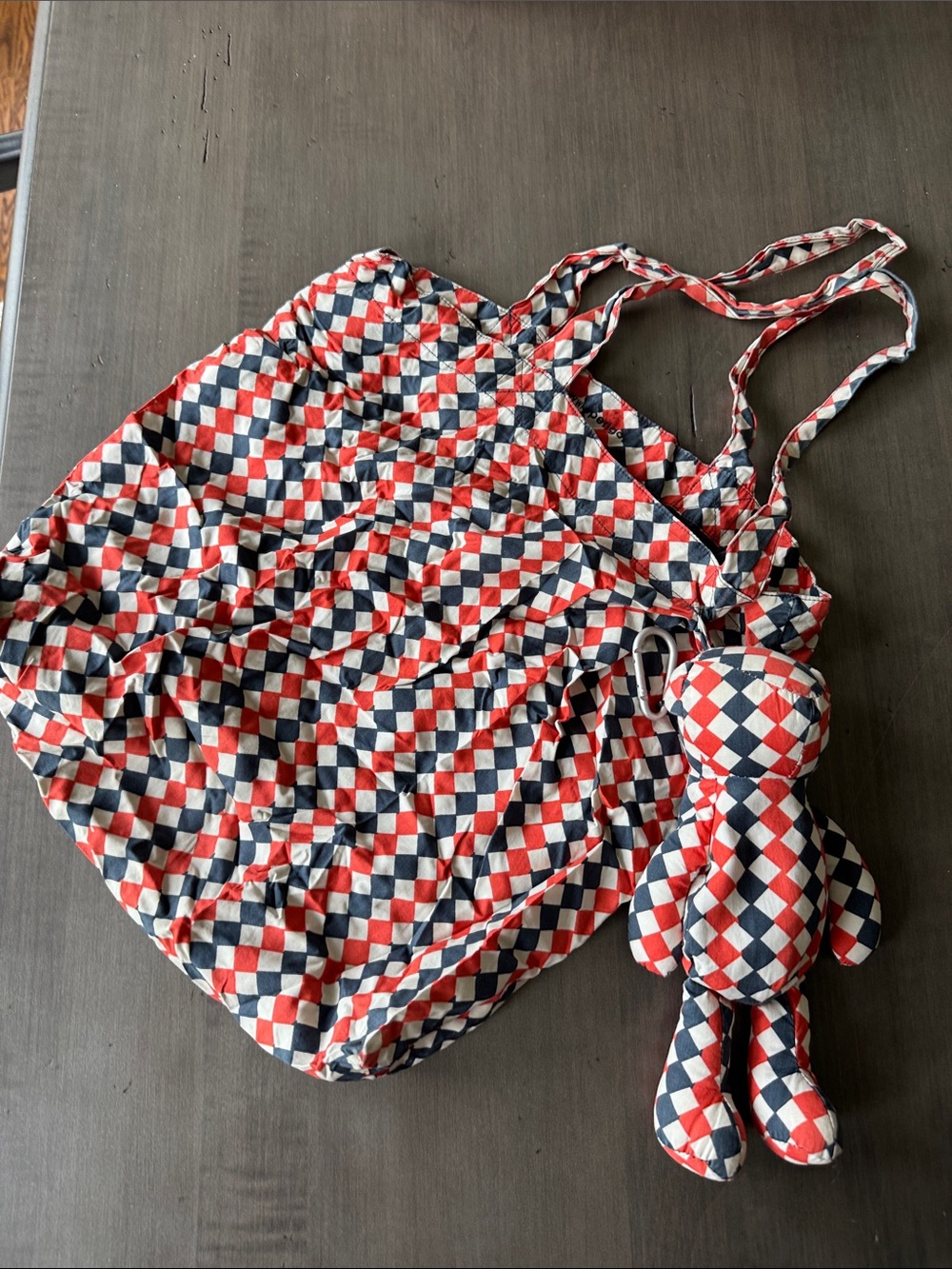 Red, Navy & White Check Quilted Shoulder Bag